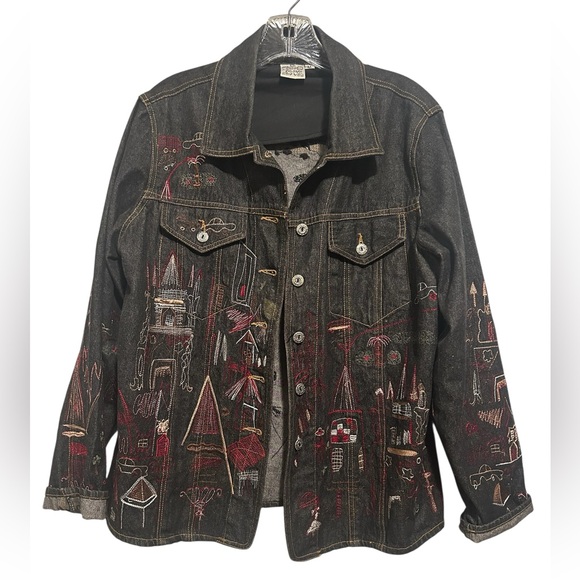 Parsley & Sage Vintage Artistic Embroidered Denim Jacket - Picture 3 of 11